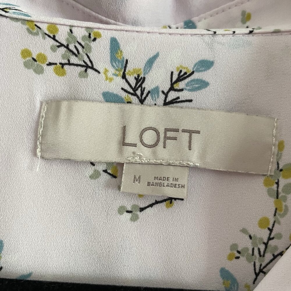 LOFT White Floral Button-Down Tie-Front Blouse - Picture 9 of 12
